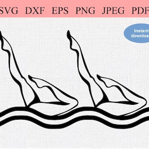 Natación sincronizada / SVG DXF EPS / Nadadores sincronizados con piernas sobre olas de agua / Logotipo de natación sincronizada / Signo de deporte acuático en equipo