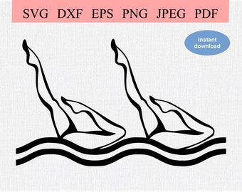 Synchronized Swimming / SVG DXF EPS / Synchronized Swimmers with Legs over Water Waves / Synchronized Swimming Logo / Team Water Sport Sign