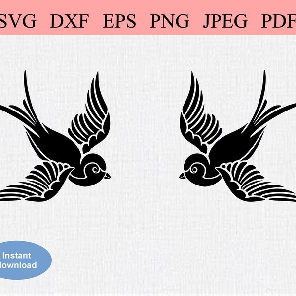 Sparrow Swallow Bird / SVG DXF EPS / Two Sparrows flying / Two Swallows / Flying Finches / Chickadee Birds / Martin Bird / Birdwatching Fan