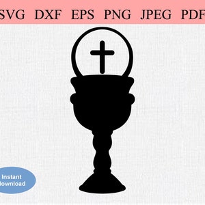 Eucaristía católica / SVG DXF EPS / Símbolos cristianos que representan la Eucaristía / Cáliz de pan y vino / Misa católica / Liturgia religiosa
