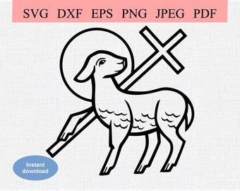 Lamb of God / SVG DXF EPS / Lamb of God carrying a Cross / Agnus Dei Cross / Catholic Mass / Christian Symbol / Resurrection of Jesus Christ