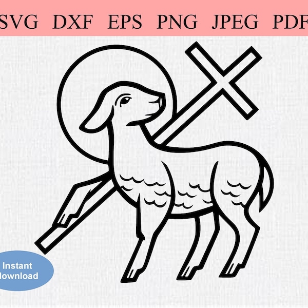 Lamm Gottes / SVG DXF EPS / Lamm Gottes, das ein Kreuz trägt / Agnus Dei Kreuz / katholische Messe / christliches Symbol / Auferstehung Jesu Christi