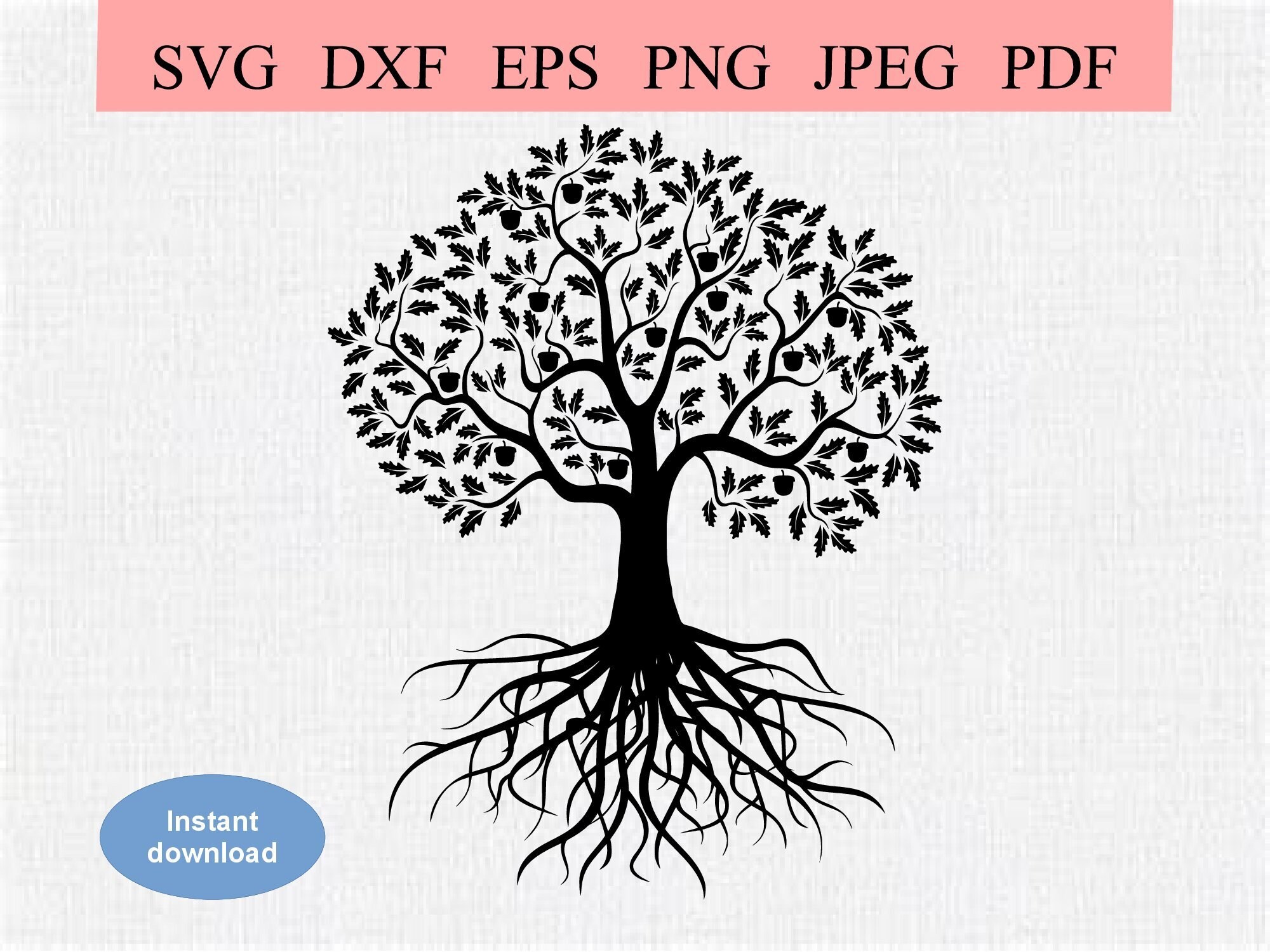 Abstract Oak Tree / SVG DXF EPS / Big Leafy Oak Tree With Lots of ...