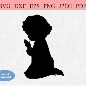 Petite fille priant / SVG DXF EPS / Petite fille en première communion / Baptême catholique / Baptême chrétien / Messe catholique Saint-Sacrement