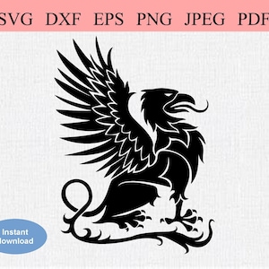 Abstract Griffin / SVG DXF EPS / Sitting Griffin / Half Eagle Half Lion / Mythical Beast / Griffin Heraldry Logo / Griffon Monster Creature