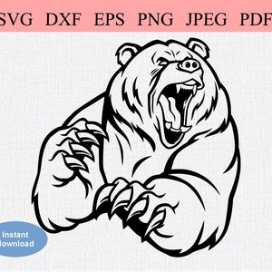 Dziki niedźwiedź plemienny / SVG DXF EPS / Straszny atak niedźwiedzia grizzly / Wściekłe łapy niedźwiedzia polarnego / Abstrakcyjny niedźwiedź brunatny pokazujący pazury / Zęby niedźwiedzia czarnego