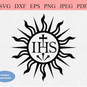 Katholiek IHS Symbool / SVG DXF / Iesus Hominum Salvator / Jezus Christus Redder van de Mensheid / Priesterschap / Katholieke Priester / Mis Heilig Sacrament