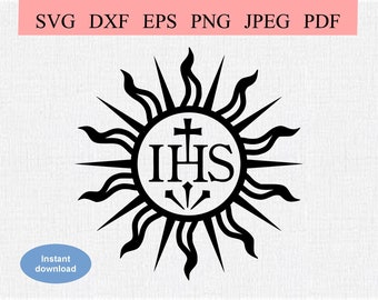 Katholisches IHS Symbol / SVG DXF / Iesus Hominum Salvator / Jesus Christus Retter der Menschheit / Priestertum / katholischer Priester / Heiliges Sakrament