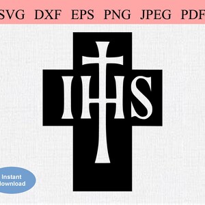 Simbolo cattolico IHS / SVG DXF / Iesus Hominum Salvator / Gesù Cristo Salvatore dell'umanità / Sacerdozio / Sacerdote cattolico / Messa Sacramento