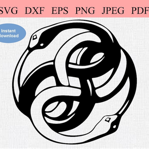 Ouroboros Yin Yang Snakes / SVG DXF EPS / Two snakes in a circle ring eating their tails for infinity / Yin Yang + Infinity Symbolic Clipart