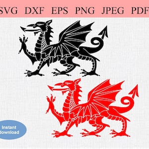 Red Welsh Dragon / SVG DXF EPS / Flag of Wales / Welsh Pride / Dragon of Wales / Black & White Welsh Dragon / Y Ddraig Goch European Dragon