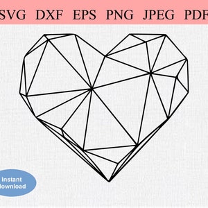 Abstract Geometric Heart / SVG DXF EPS / Geometric Heart made from Triangles / Heart Symbol made of Pieces / Stone Heart / Triangles Heart