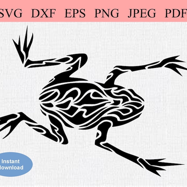 Tribal Frog Toad / SVG DXF EPS / Cool Abstract Frog Design / Swirly Lines Amphibian / Geometric Bullfrog Croaker Tree Frog Tadpole Stencil