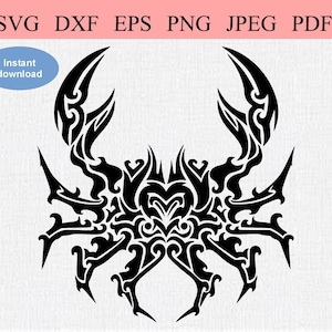 Résumé Crabe tribal / SVG DXF EPS / Signe du zodiaque Cancer / Astrologie Signe stellaire Cancer / Animaux marins de la vie marine / Horoscope abstrait de l’océan