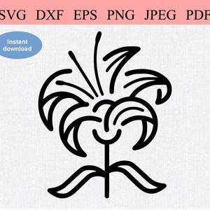 Abstract Geometric Lily Flower / SVG DXF EPS / Easter Lily Line Art Decal / Tiger Lily Symbol / Pochoir de muguet / Madonna Lily