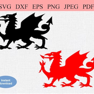 Roter Walisischer Drache / SVG DXF EPS / Flagge von Wales / Walisischer Stolz / Drache aus Wales / Schwarz & Weiß Walisischer Drache / Y Ddraig Goch European Dragon