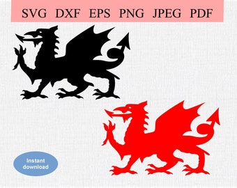 Red Welsh Dragon / SVG DXF EPS / Flag of Wales / Welsh Pride / Dragon of Wales / Black & White Welsh Dragon / Y Ddraig Goch European Dragon