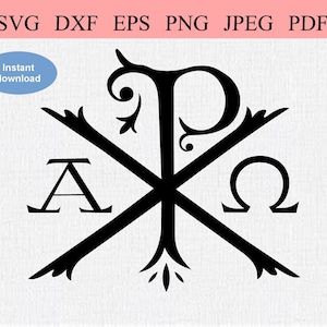 Alpha Omega Chi Ro / SVG DXF EPS / Símbolo Chi Ro com letras gregas alfa e ômega / Sacerdócio / Sacerdote Católico / Missa Santíssimo Sacramento