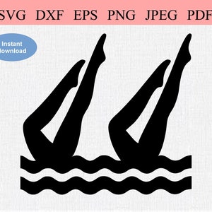 Natación sincronizada / SVG DXF EPS / Nadadores sincronizados con piernas sobre olas de agua / Logotipo de natación sincronizada / Signo de deporte acuático en equipo