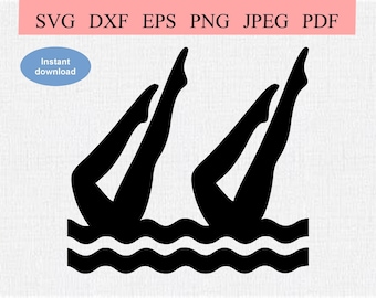 Synchronized Swimming / SVG DXF EPS / Synchronized Swimmers with Legs over Water Waves / Synchronized Swimming Logo / Team Water Sport Sign
