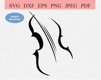 Peut inclure: Une silhouette noire et blanche d'un violoncelle avec les cordes et le manche de l'instrument visibles.