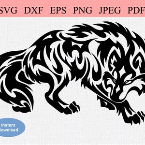 Tribal Snaring Wolf / SVG DXF EPS / Angry Wolf looking to bite / Abstraktes Grau Wolf Design / Geometrischer Silber Wolf / Canine Wolfpack Schablone
