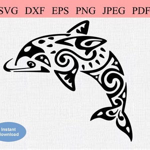 Tribal Bottlenose Dolphin / SVG DXF EPS / Abstract Jumping Dolphin with a Tribal Design / star & teardrop / Spinner Atlantique et Pacifique