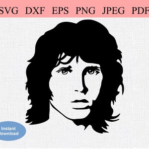 Jim Morrison Head, 1960s / SVG DXF EPS / Face of Jim Morrison, American Star Rock Musician / Printable Digital Stencil Silhouette Clipart