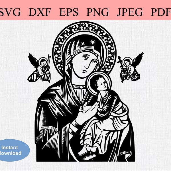 Virgin Mary Holding Baby Jesus / SVG DXF EPS / Classic Catholic Madonna with Child / Christian Mother and Child / Son and Mother of God