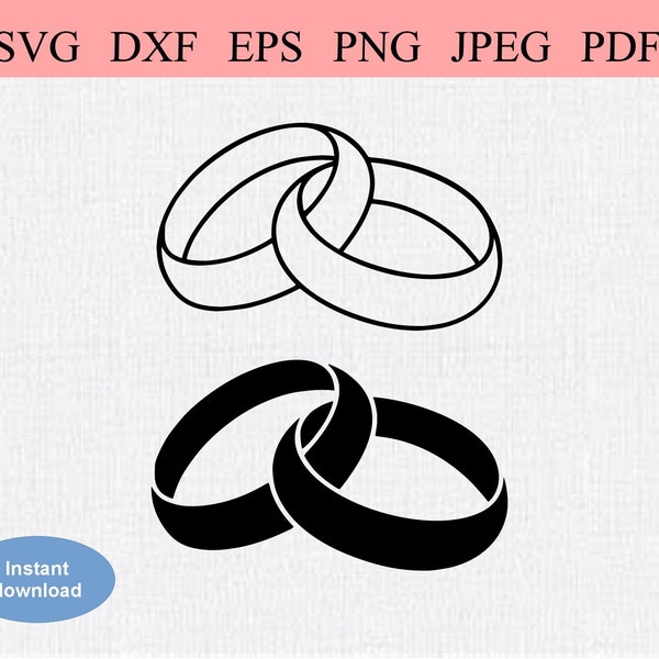 Wedding Rings / SVG DXF EPS / Interlocking Wedding Rings / Wedding Day Invite / Romantic Love Wedding Bands / Two Wedding Rings Romance
