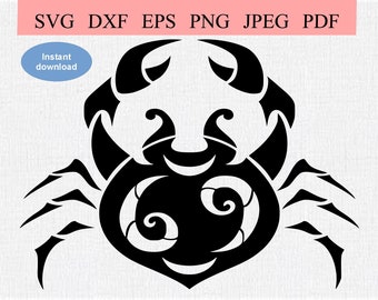 Cáncer de signo astrológico / SVG DXF EPS / Astrología del zodiaco Signo estelar Cáncer / Horóscopo oceánico abstracto Cangrejo / Vida marina náutica Cangrejo animal