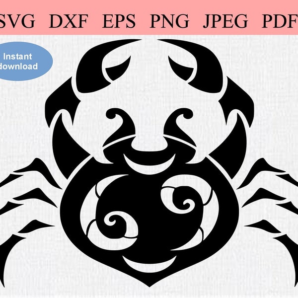 Signe astrologique Cancer / SVG DXF EPS / Zodiaque Astrologie Signe stellaire Cancer / Abstrait Océan Horoscope Crabe / Marine Nautique Vie Animale Crabe