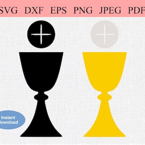 Eucaristía católica / SVG DXF EPS / Símbolos cristianos que representan la Eucaristía / Cáliz de pan y vino / Misa católica / Liturgia religiosa
