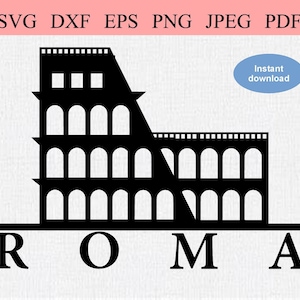 Italian Colosseum / SVG DXF PNG / An abstract profile stencil of the Roman Colosseum with Rome written in Italian / Roma Colosseum Stencil
