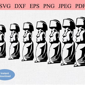 Moai dell'Isola di Pasqua / SVG DXF EPS / Statue astratte dell'Isola di Pasqua / Moai guardando a sinistra / Geometrico Antichi antenati dell'Isola di Pasqua Rapa Nui