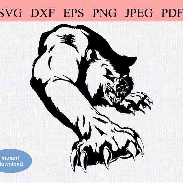 Aggressive Tribal Bear / SVG DXF EPS / Scary Grizzly Bear Attack / Polar Bear Paws / Abstract Brown Bear showing Claws / Black Bear Teeth