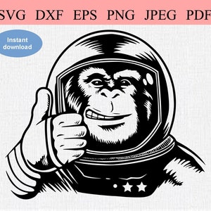 Astronaut Space Monkey / SVG DXF EPS / Gesicht eines Schimpansen im Weltraumanzug gibt einen Daumen hoch / Schimpanse Cosmonaut / Great Affe Silhouette