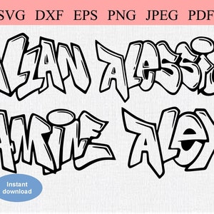 Allan Alex Alessio Amine / グラフィティネーム / SVG DXF EPS / 手描き男性の名前バンドル / グラフィティ名札バンドル / 男児 / 男の子の名前