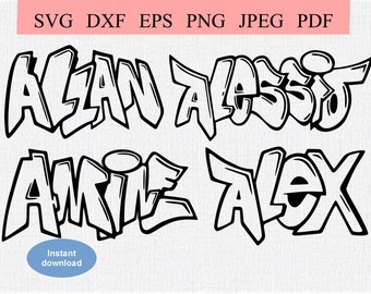 Allan Alex Alessio Amine / Graffiti Names / SVG DXF EPS / Hand Drawn Men's Names Bundle / Graffiti Name Tag Bundle / Male Baby / Boy Name