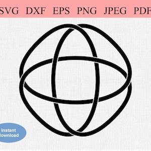 Peut inclure: Un design géométrique noir et blanc de trois cercles qui se chevauchent formant une forme de sphère.