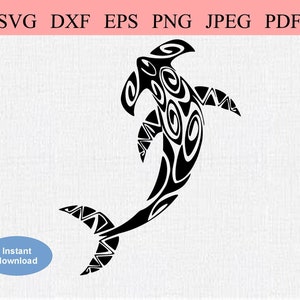 Tribal Hammerhead Shark / SVG DXF EPS / Abstract requin-marteau nageant vers le haut / Shark Week / Ocean Life Marine Animals Cricut Stencil