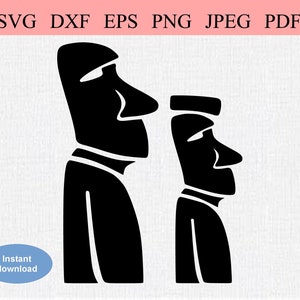Moai dell'Isola di Pasqua / SVG DXF EPS / Statue astratte dell'Isola di Pasqua / Moai guardando a destra / Geometrico Antichi antenati dell'Isola di Pasqua Rapa Nui