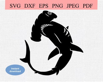 Big Hammerhead Shark / SVG DXF EPS / Tiburón martillo abstracto nadando hacia arriba / Shark Week / Ocean Life Marine Animals Cricut Stencil