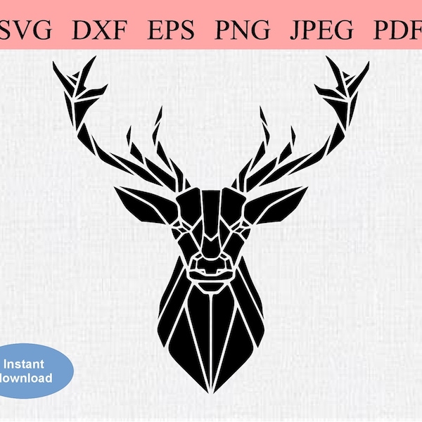 Geometric Deer Head / SVG DXF EPS / Male Deer Head with Big Antlers / Abstract Stag Design / Geometric Hunting Trophy Stencil Silhouette