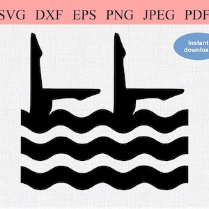 Natación sincronizada / SVG DXF EPS / Dos nadadores sincronizados con piernas sobre olas de agua / Logotipo de natación sincronizada / Signo de deporte acuático en equipo