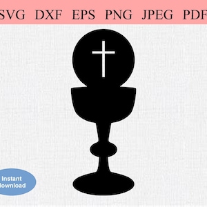 Eucaristía católica / SVG DXF EPS / Símbolos cristianos que representan la Eucaristía / Cáliz de pan y vino / Misa católica / Liturgia religiosa