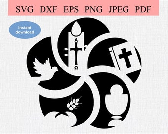 Catholic Mass / SVG DXF EPS / Christian Symbols depicting a Catholic Mass, including bread and wine, the Eucharist, and the Holy Spirit