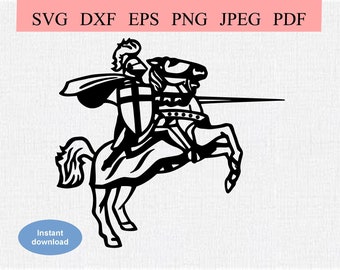 Knight and Horse / SVG DXF EPS / Knight Horse Rider charging with a Lance / Equestrian Medieval Sport / Jousting Knight on a Stallion Horse