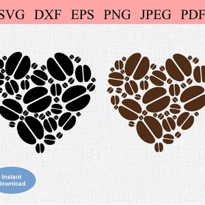 Kaffeeliebhaber / SVG DXF EPS / Braunes Kaffeeherz aus Kaffeebohnen / Schwarzer Kaffee aus Schwarzen Kaffeebohnen / Starkes heißes Kaffeegetränk
