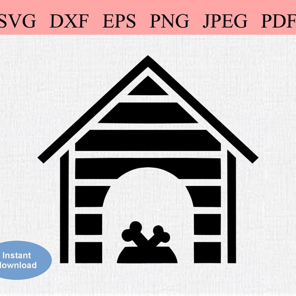 Doghouse / SVG DXF EPS / Abstract Doghouse with a Doggie Food Bowl / Geometric Kennel for a Dog / Cartoon Doghouse with Bones Stencil